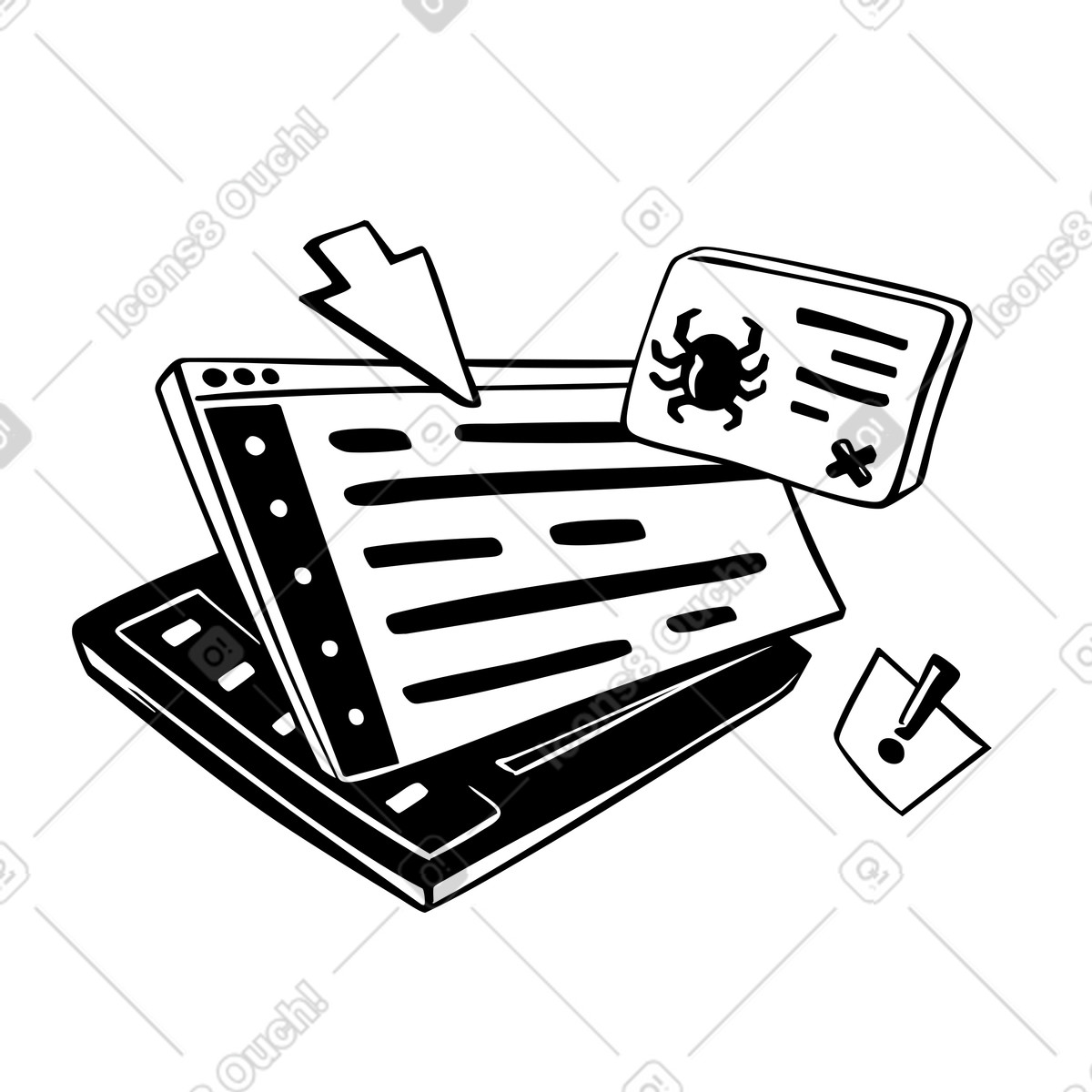 Illustration Code review process, Quality assurance and bug tracking dans le style Line à télécharger aux formats PNG, SVG
