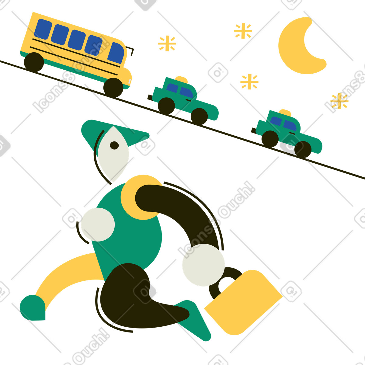 Ilustração de O homem está correndo para ônibus em no estilo Spot baixar em PNG, SVG