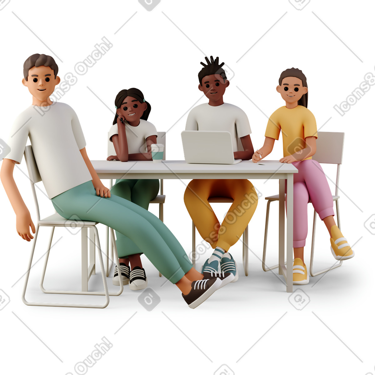3D Casual life 스타일의 Team of four people 일러스트레이션 PNG, SVG 다운로드
