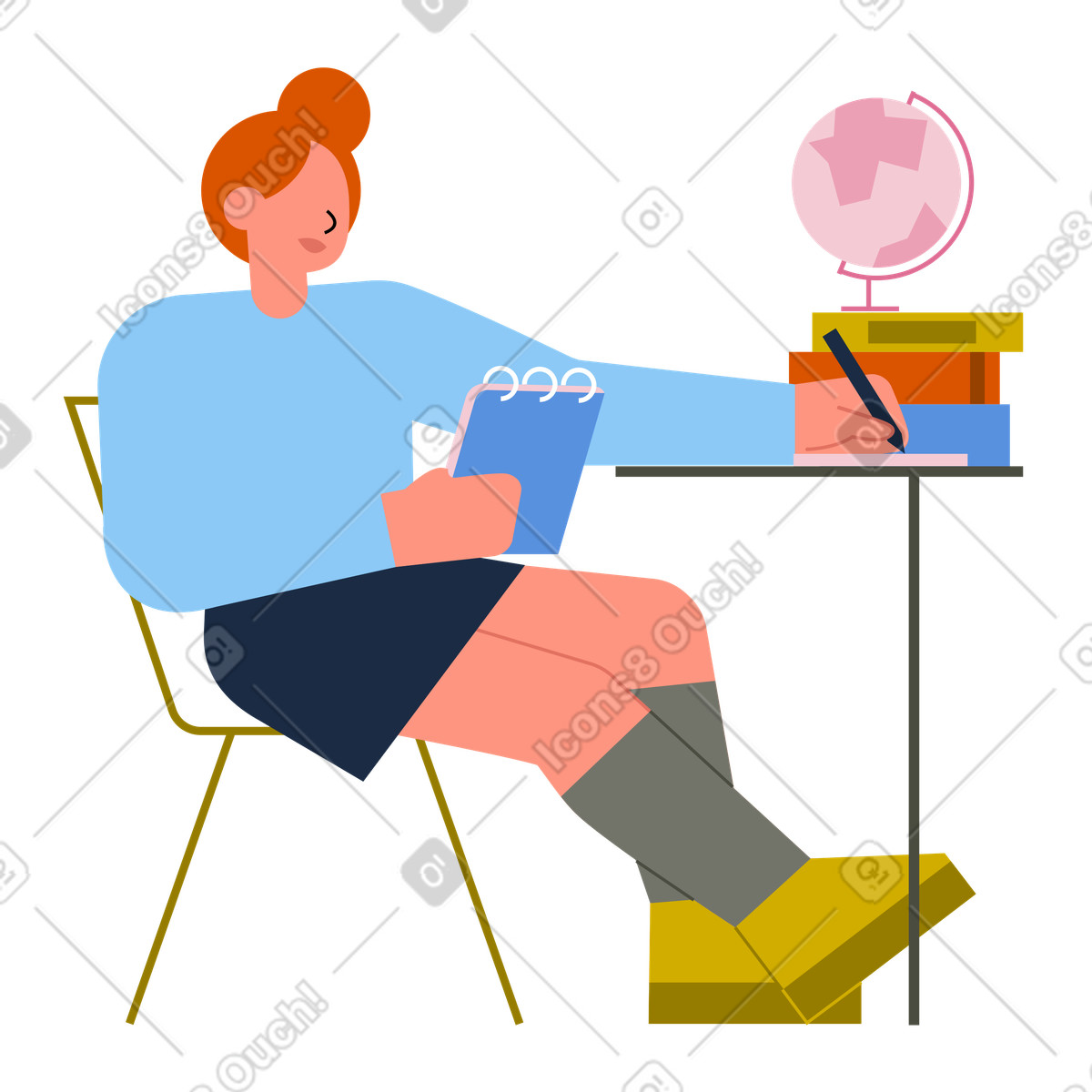 Independent learning at home, Personal skill development, Home study workspace illustration in Vector style download in PNG, SVG