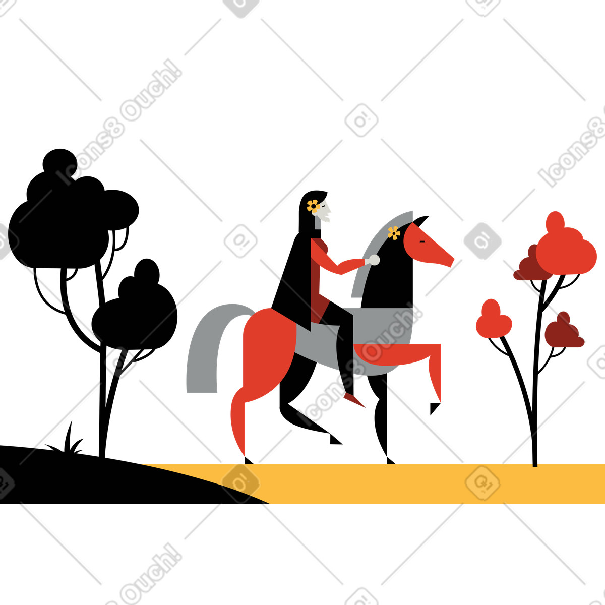Ilustração de Mulher capa cavalgando um cavalo em no estilo Burgundy para baixar em PNG, SVG
