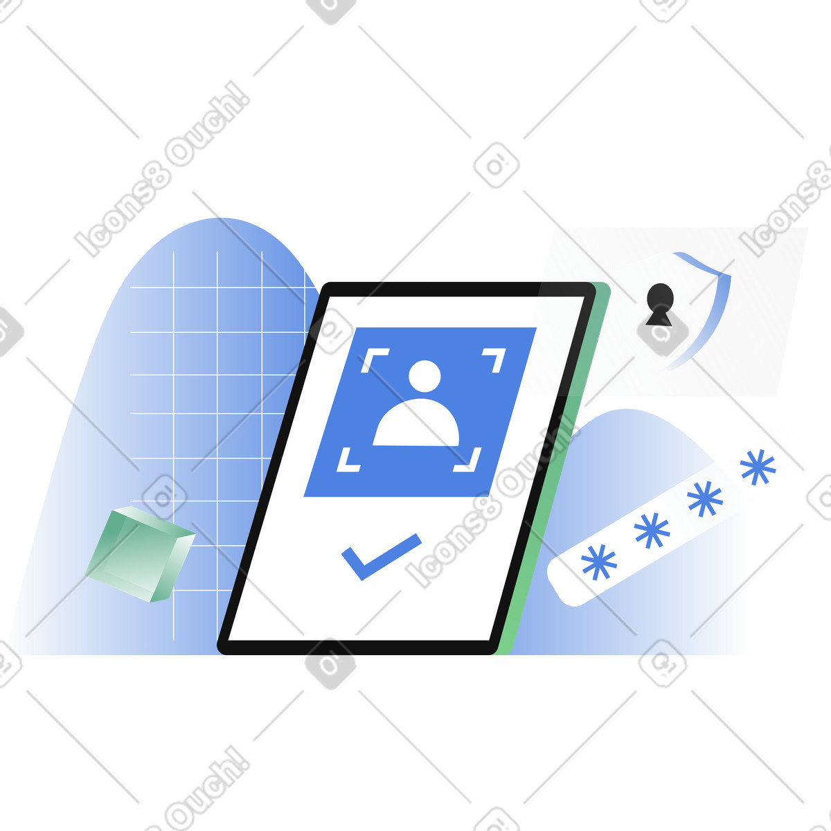 Face id authentication on smartphone illustration in PNG, SVG