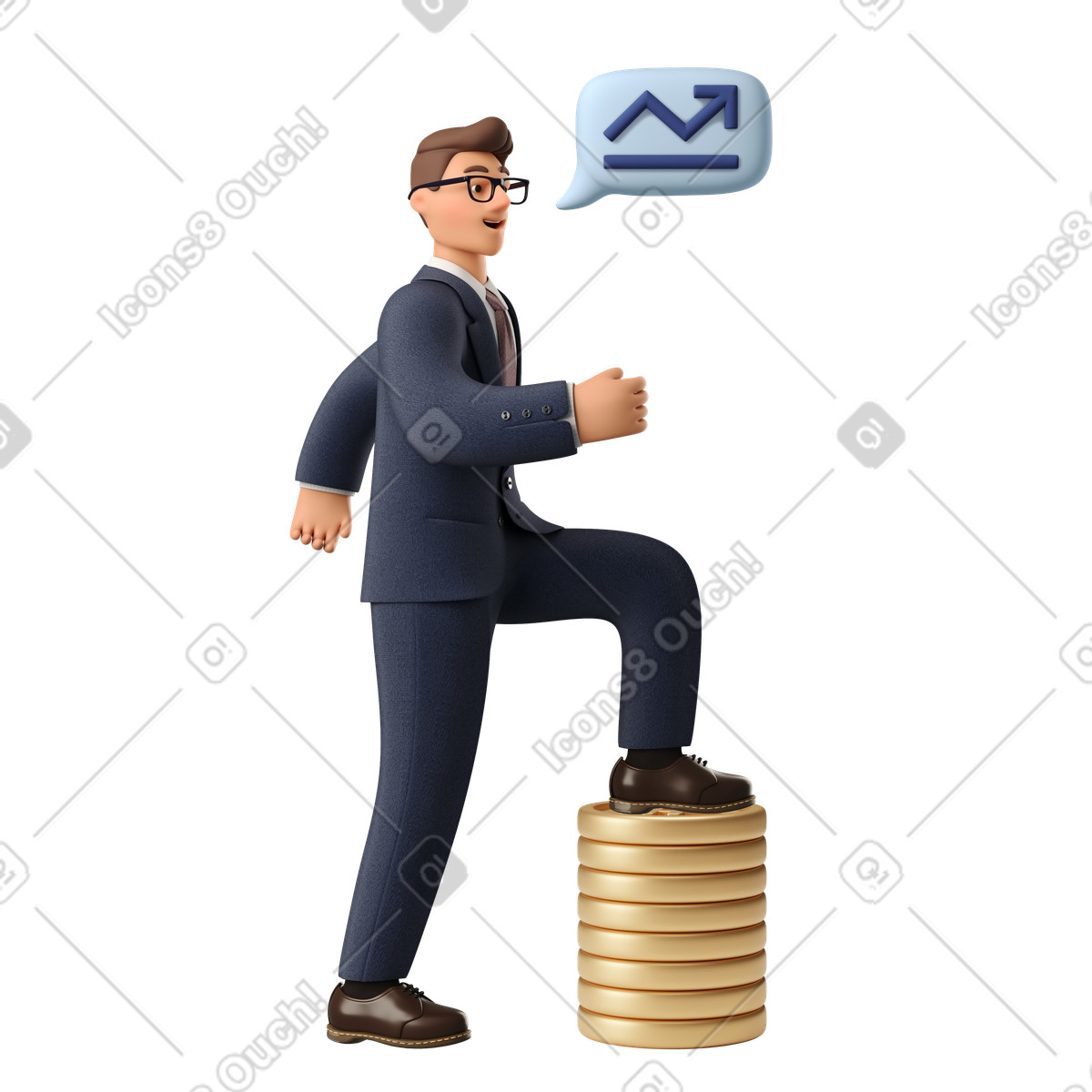 L'uomo si fa avanti mentre i suoi affari crescono illustrazione in stile 3D Business scarica in PNG, SVG