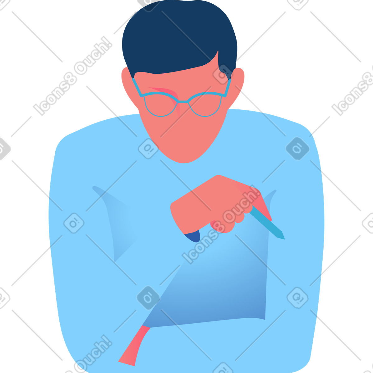 Man with glasses leaning over illustration in Daily style download in PNG, SVG
