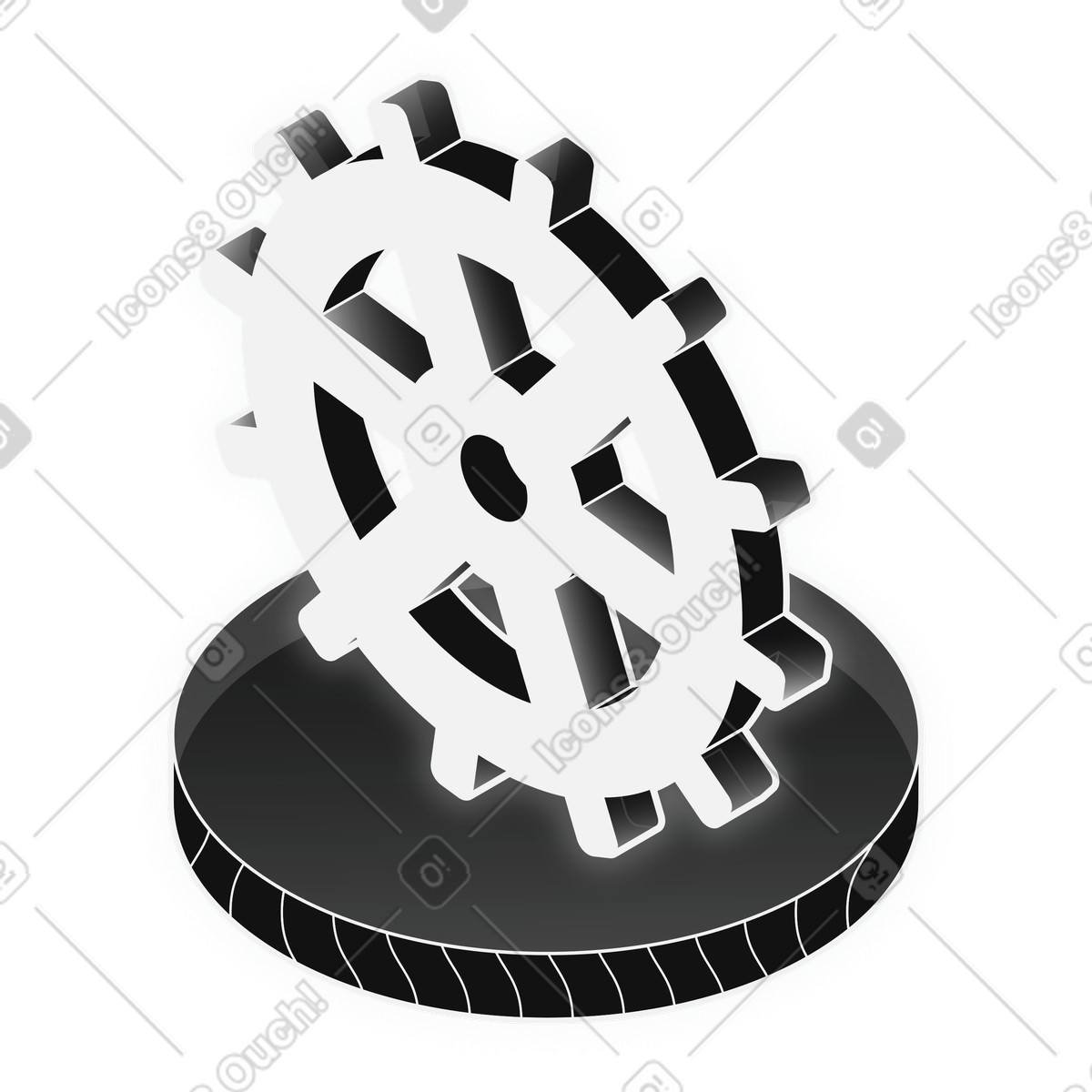 System settings gear on platform for configuration control illustration in Inverse style download in PNG, SVG