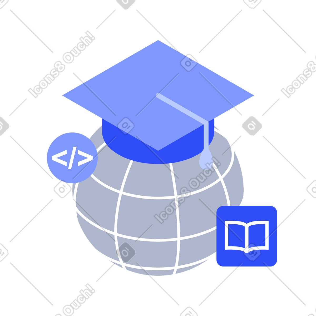 Illustration Education globe with graduation cap representing global online learning access dans le style System à télécharger aux formats PNG, SVG