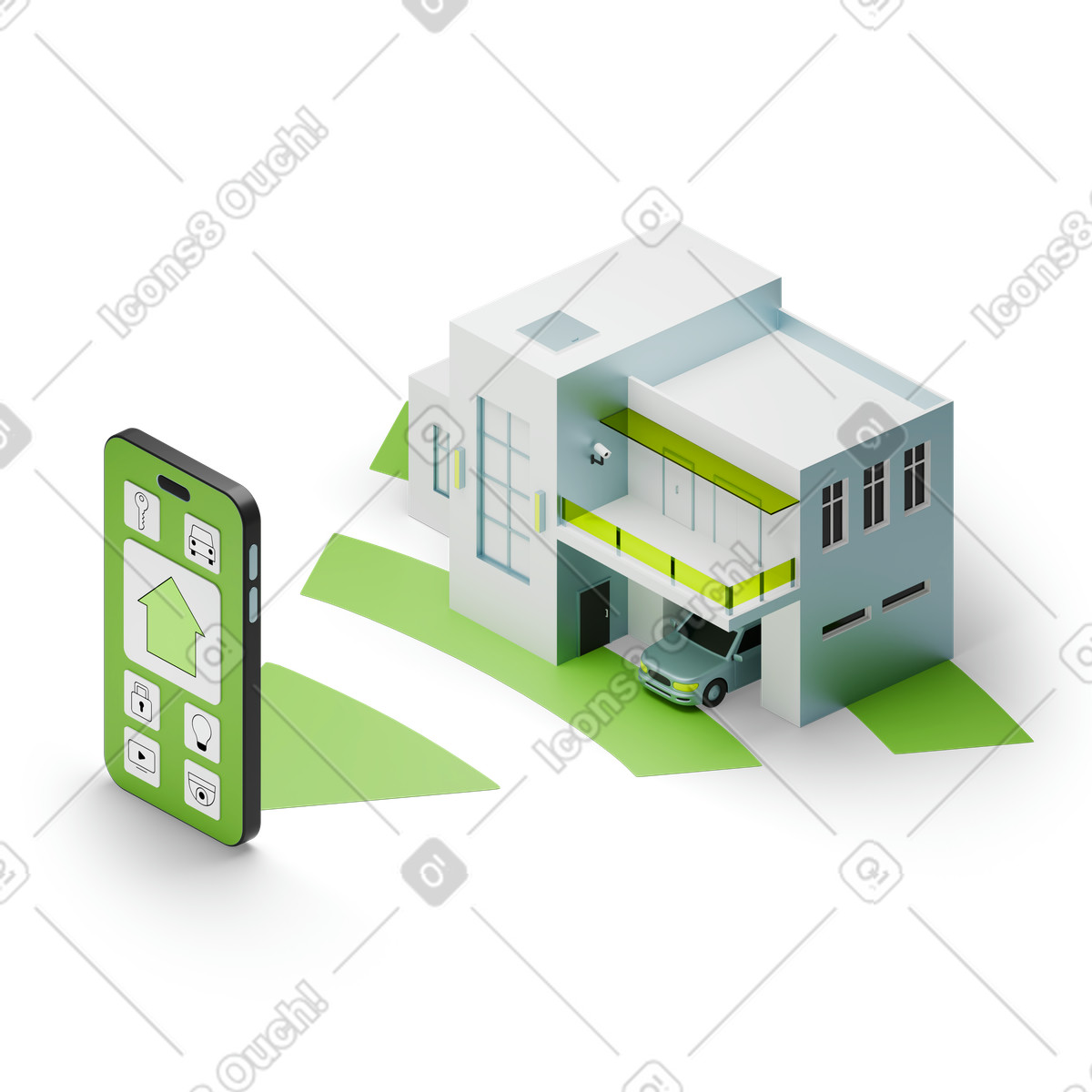 Smart home control via phone illustration in 3D Isometric style download in PNG, SVG