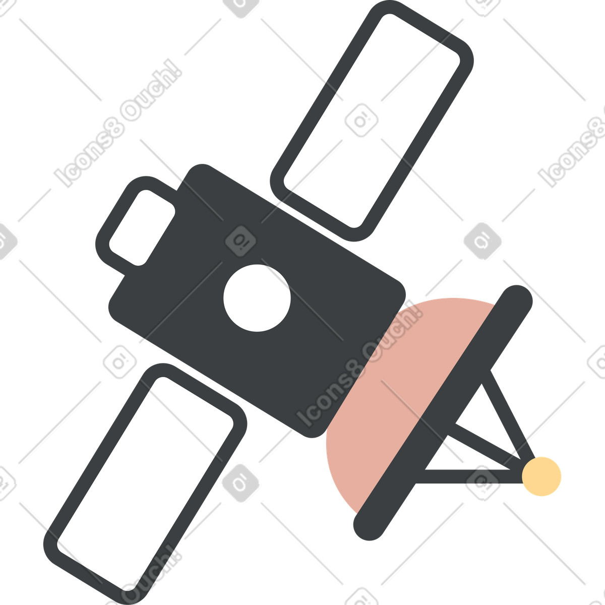 Ilustración Pequeño satélite negro en estilo Kiddo a descargar en PNG y SVG