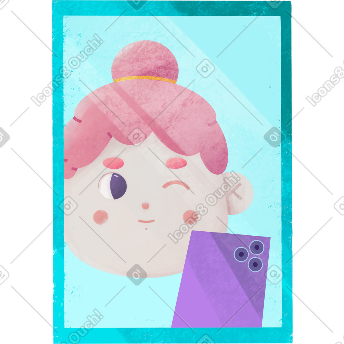 Reflection in the mirror of a girl with phone illustrazione stile Bonbon scarica PNG, SVG
