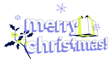 Merry Christmas text with a gift and holly - Glow style illustration