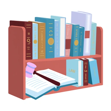 A wooden shelf is filled with a collection of law books, showcasing both old and new volumes. The old books have worn leather covers with gold lettering, displaying intricate designs. The new books feature sleek, modern bindings in various colors, some with glossy covers. The shelf is organized with the books standing upright, while a few are laid flat on top of others. Soft lighting casts gentle shadows, highlighting the textures of the spines and the polished wood of the shelf. A small, decorative gavel is placed on one of the open books, adding an element of law-themed detail.
