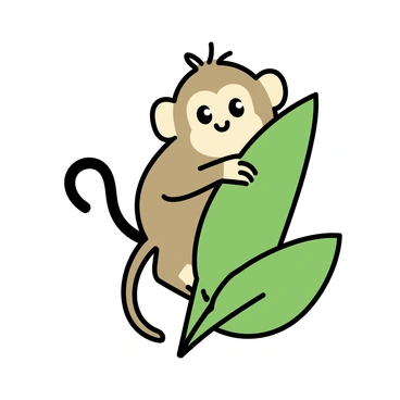 A playful monkey with a light brown fur coat is peeking out from behind a cluster of lush green banana leaves. Its large, curious eyes are wide open as it partially hides its face, showcasing a cheeky expression. The monkey's long tail curls around one of the leaves, adding to the sense of playfulness. The banana leaves, with their broad, vibrant green surfaces, create a dense backdrop, emphasizing the monkey's playful nature.