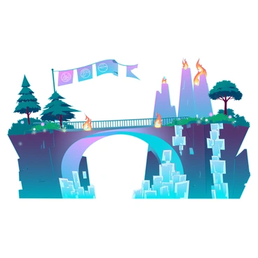 A fantasy bridge connecting two worlds, with flames symbolizing transformation