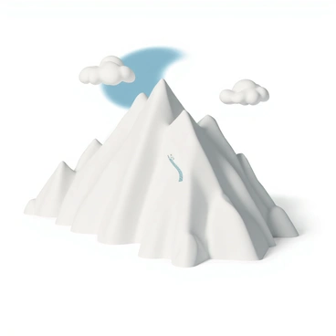 A sharp snowy ridge, with steep and jagged edges, dominates the landscape. The ridge is covered in a thick layer of glistening white snow, reflecting the sunlight. A narrow path, barely visible, winds along the top of the ridge, providing a precarious route for climbers. On either side of the path, the slope drops sharply into deep valleys filled with more snow, creating a sense of height and danger. The sky above is clear blue, contrasting with the white snow, and a few fluffy white clouds float in the distance.