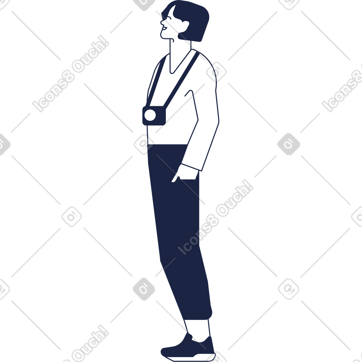 下载 Urban Line 风格的 带相机站立侧视的游客 插画，支持 PNG、SVG 格式