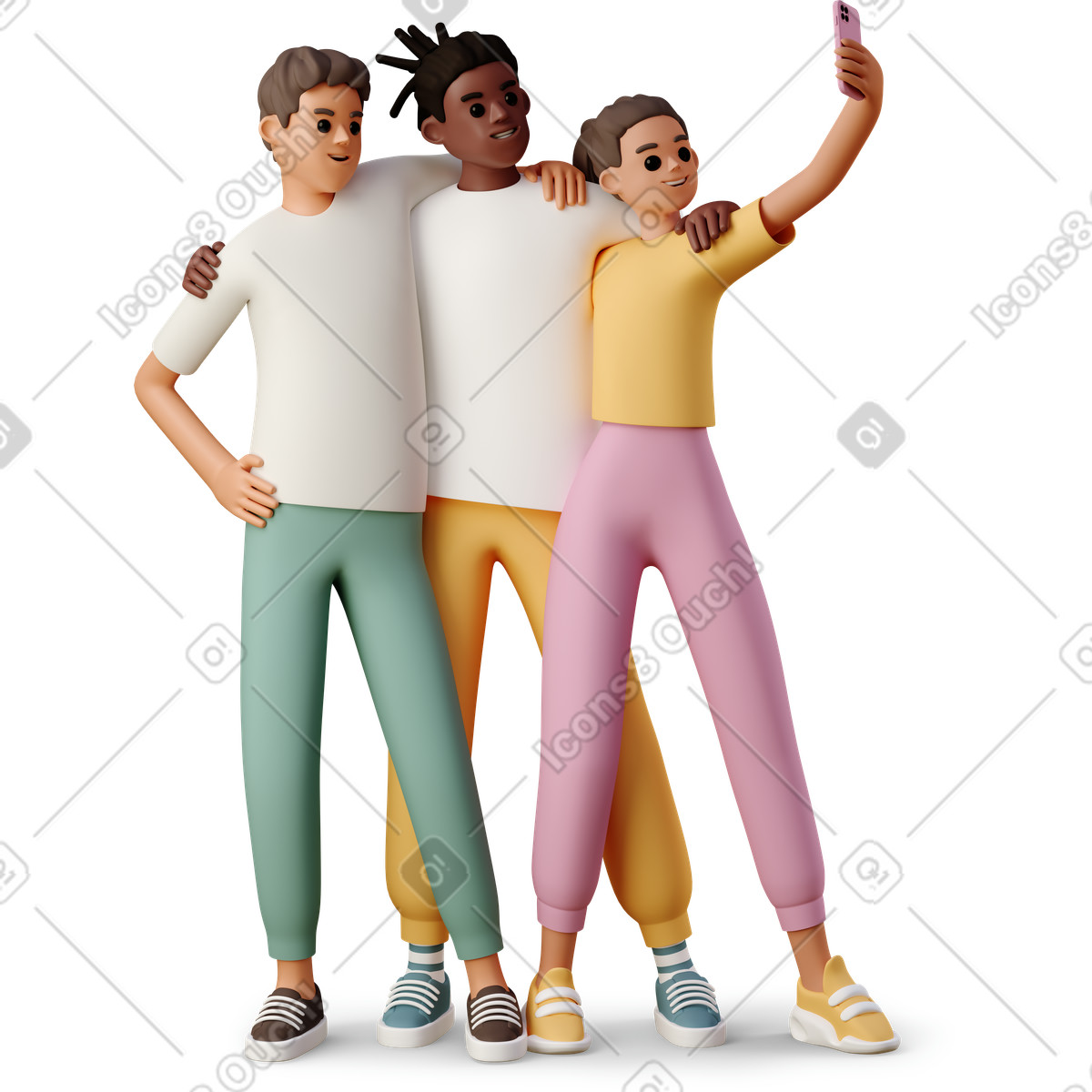 Students taking a selfie illustration in 3D Casual life style download in PNG, SVG