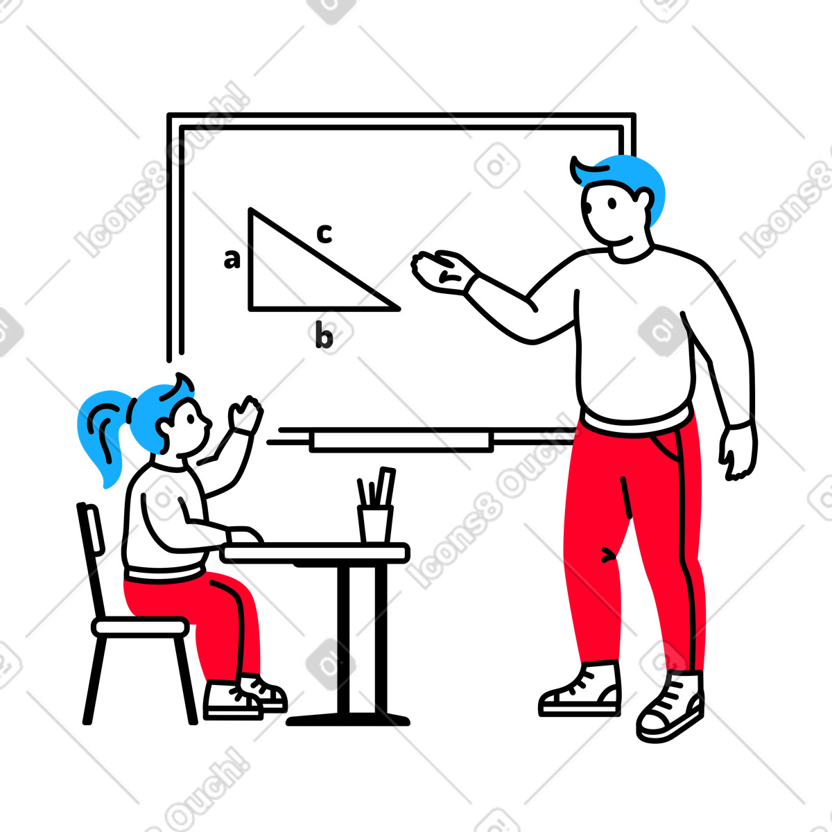 Math teacher pointing at blackboard illustration teaching clipart vector graphics PNG