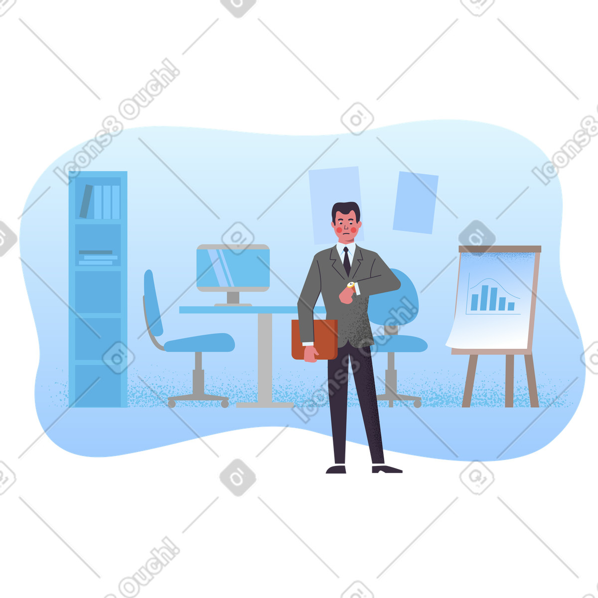 Businessman at the office illustration in Pale style download in PNG, SVG