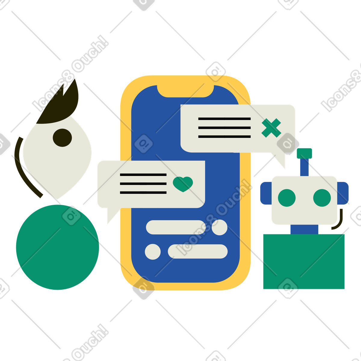 Customer support chat using a chatbot, Automated help and technical illustration in Spot style download in PNG, SVG