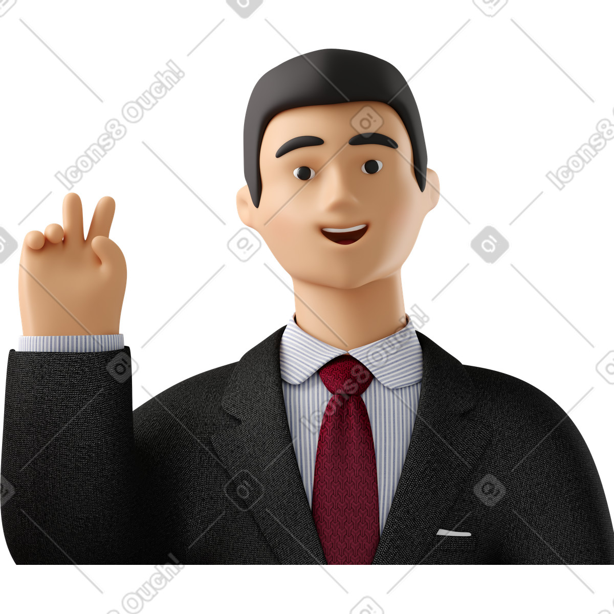 Ilustração de Close up of businessman in black suit with peace sign hand em no estilo 3D Business para baixar em PNG, SVG