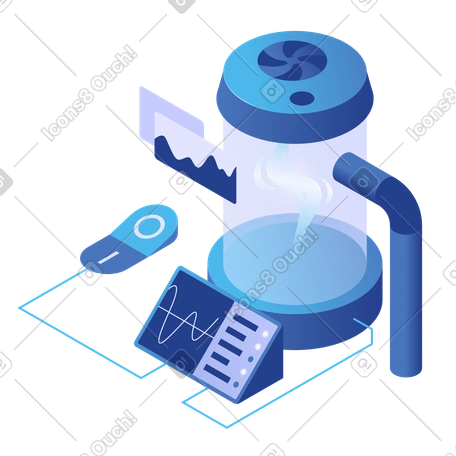 Futuristic energy device with digital dashboards, industrial process ...