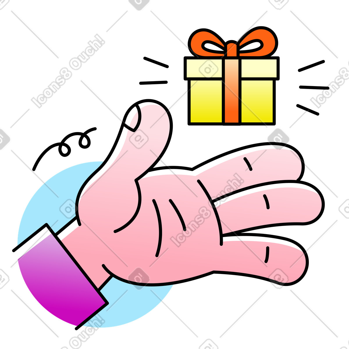 Illustration Main tenant une petite boîte cadeau dans le style Pocus à télécharger aux formats PNG, SVG