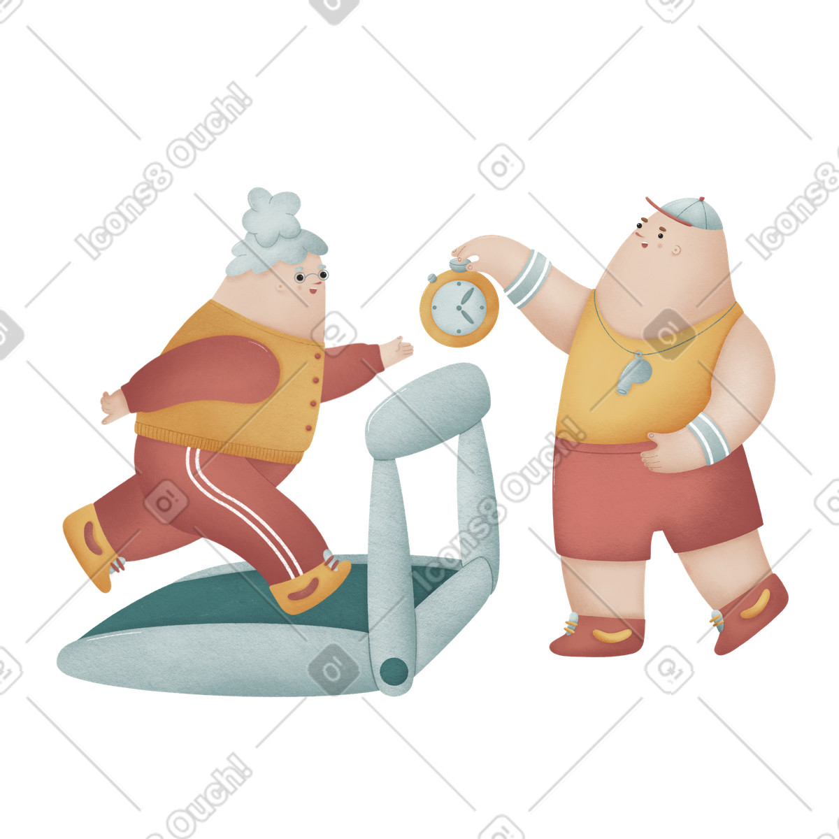 Woman running with personal trainer illustration in Woolly style download in PNG, SVG