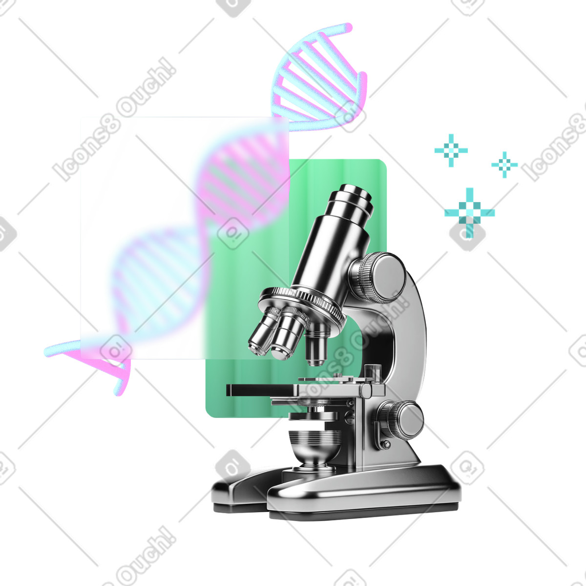 Illustration Microscope pour la recherche scientifique sur l'adn dans le style Chromed à télécharger aux formats PNG, SVG