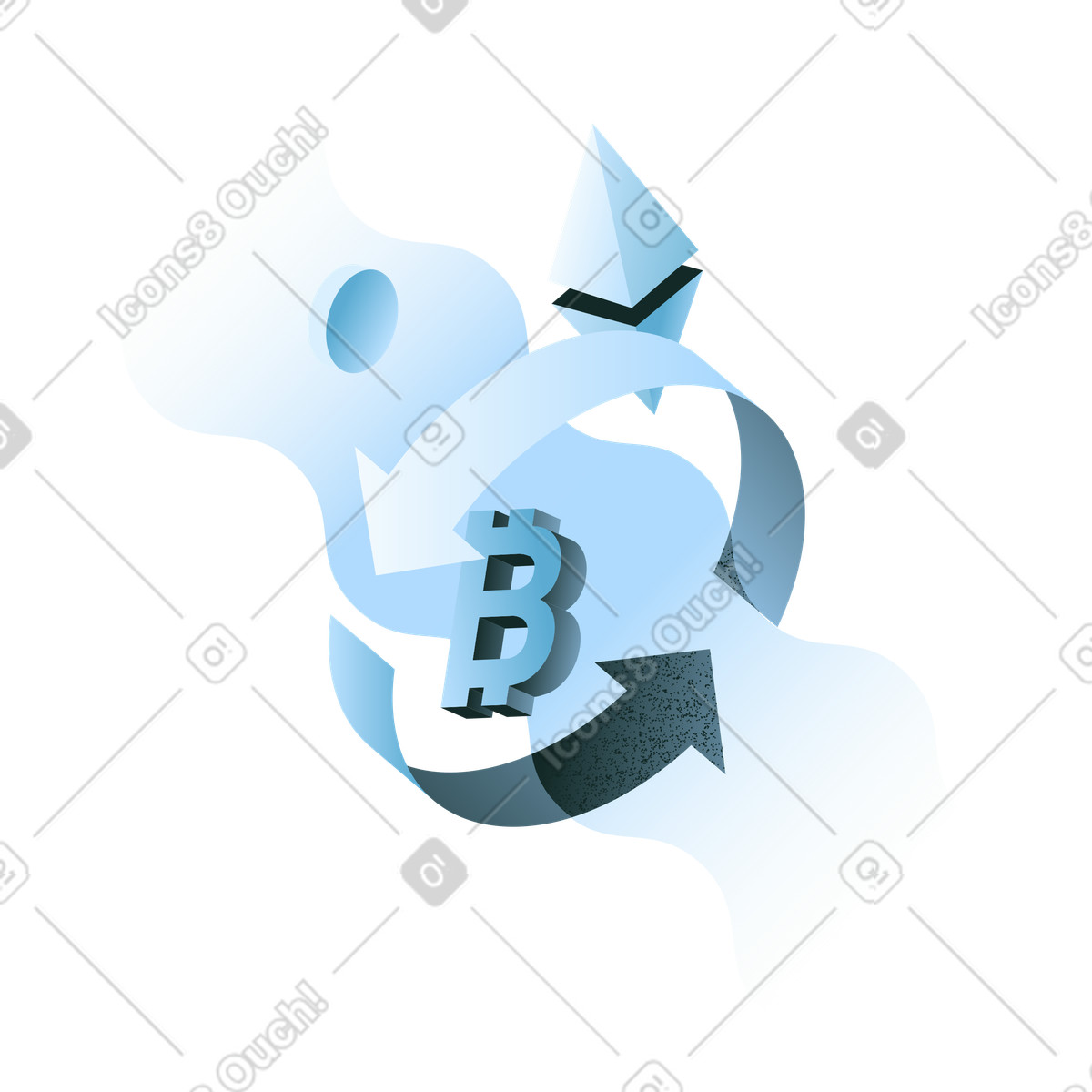 Bitcoin and ethereum symbols with arrows, Cryptocurrency exchange and transactions illustration in PNG, SVG