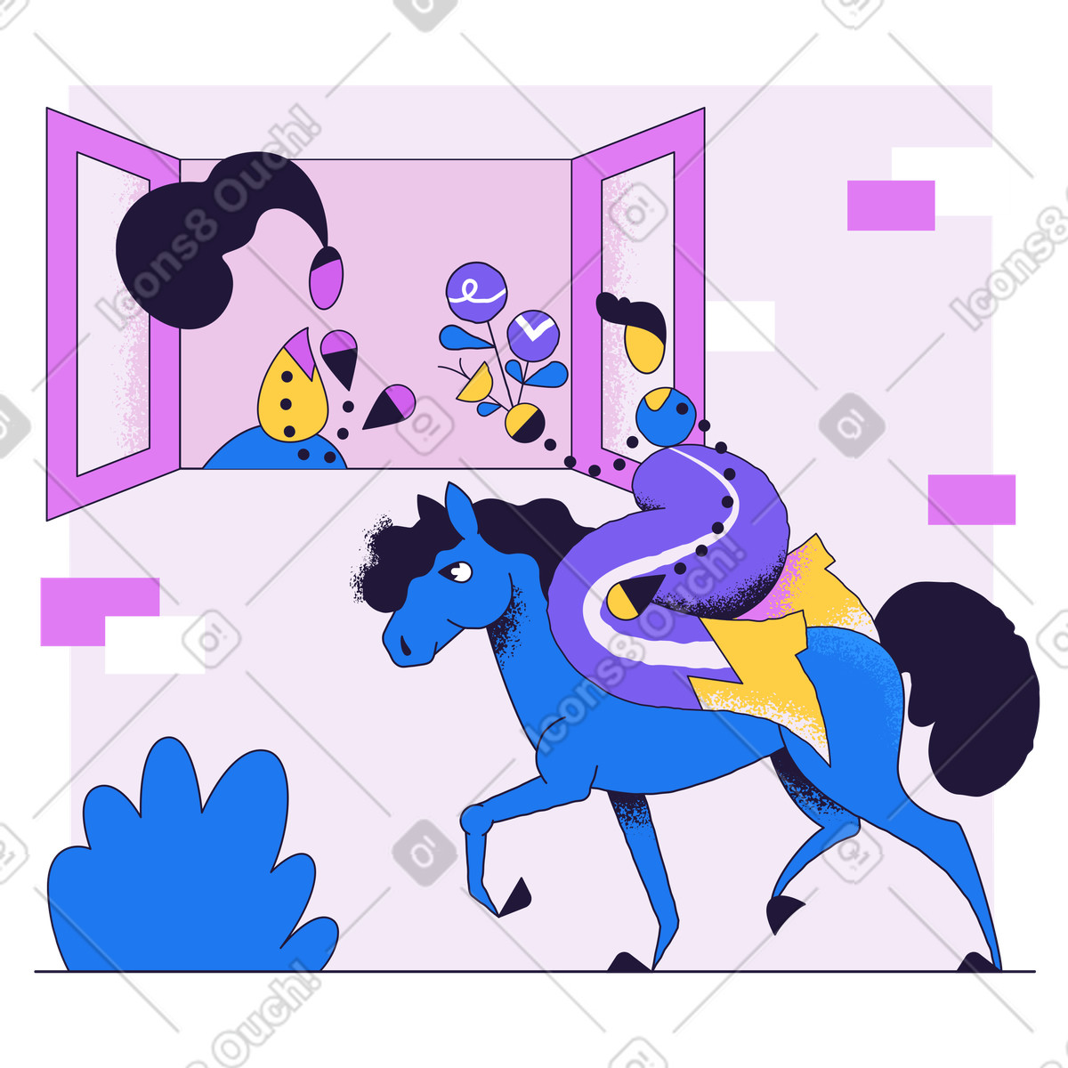 Ilustração de Homem a cavalo dando flores para mulher em no estilo Conifer baixar em PNG, SVG