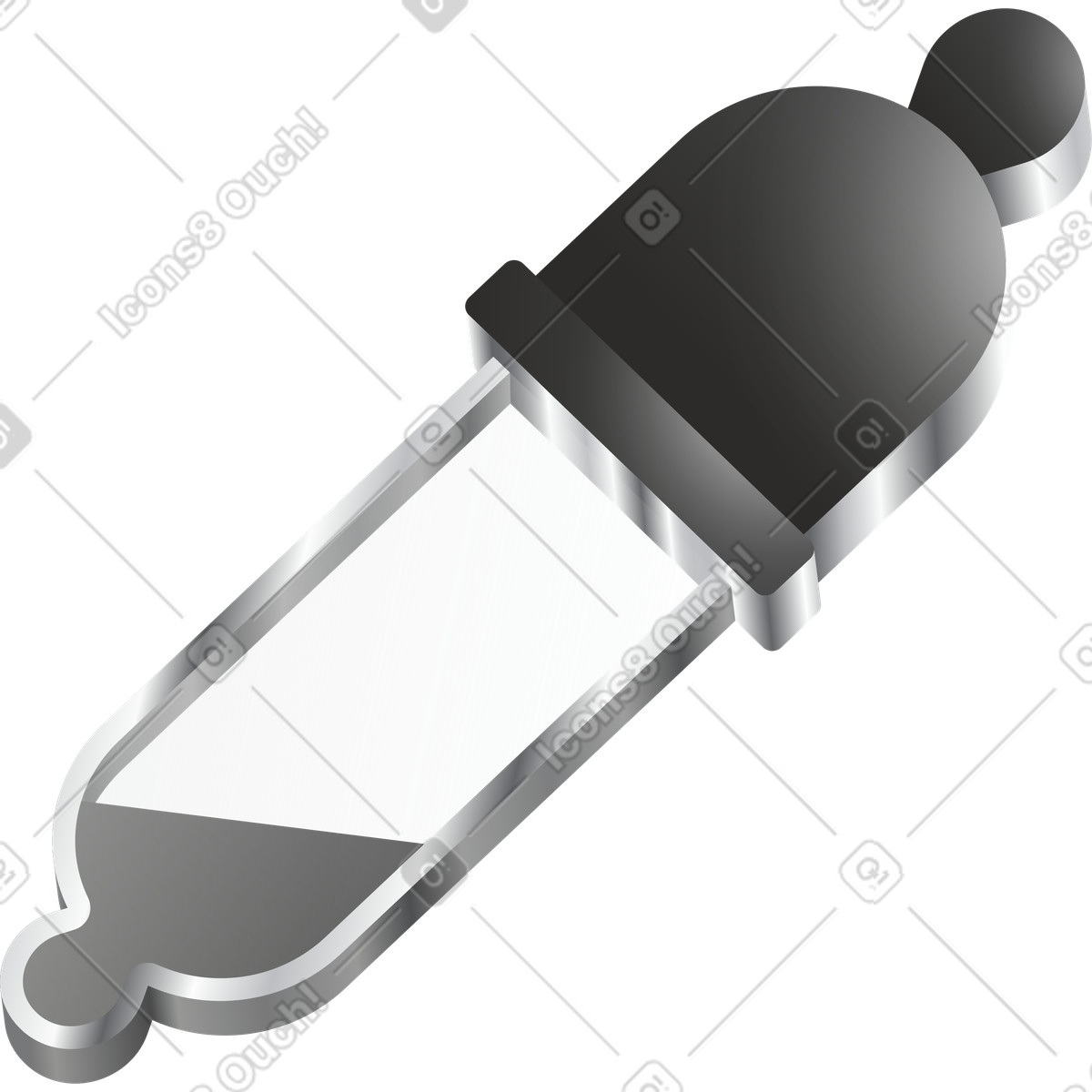 Ilustración Pipette dropper tool with metallic body and rubber bulb handle en estilo Token a descargar en PNG y SVG