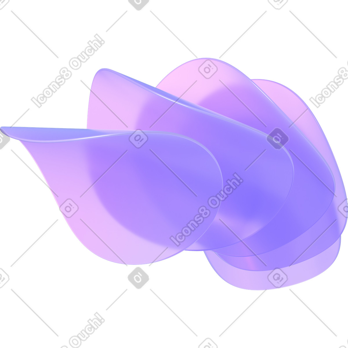 Five deformed transparent lenses illustration in 3D Glassy style download in PNG, SVG