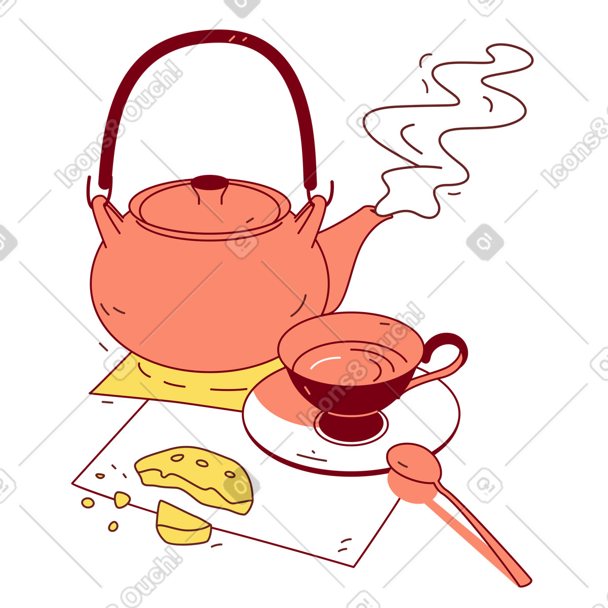 Tea time, kettle and cookies illustration in Storyline style download in PNG, SVG