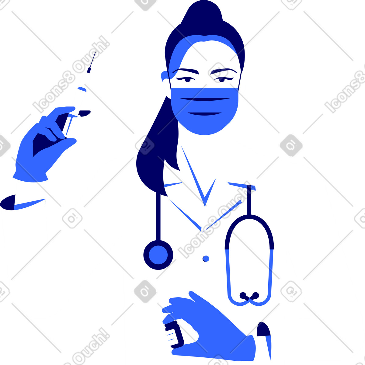 下载 Lounge 风格的 带注射器和药物的女护士 插画，支持 PNG、SVG 格式