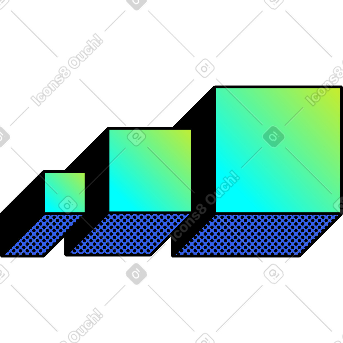 Ilustración Tres cubos en estilo Memphis a descargar en PNG y SVG