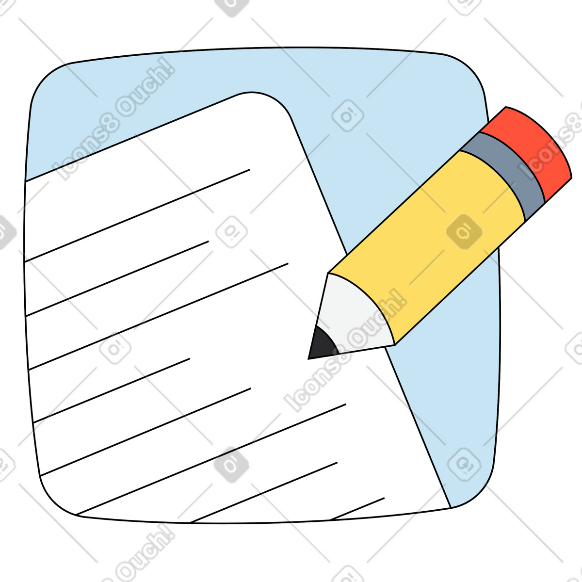 Icona del blocco note e della matita illustrazione in stile Kindy scarica in PNG, SVG