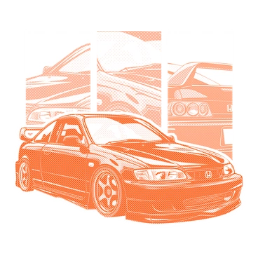 A sporty car with a sleek design - Halftone style illustration