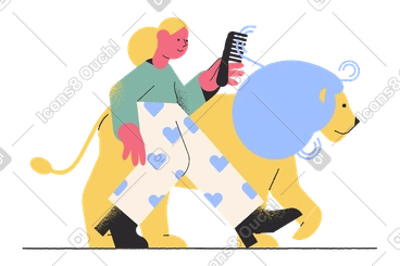 Woman brushing a lion's mane PNG, SVG