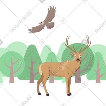 Forest wildlife depicted by eagle and deer PNG, SVG