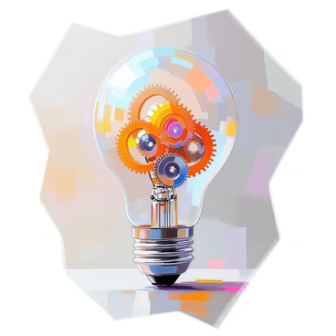 A lightbulb with gears and cogs inside, representing innovation