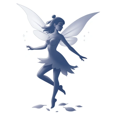 A shadowy fairy with delicate, tattered wings dancing in the moonlight