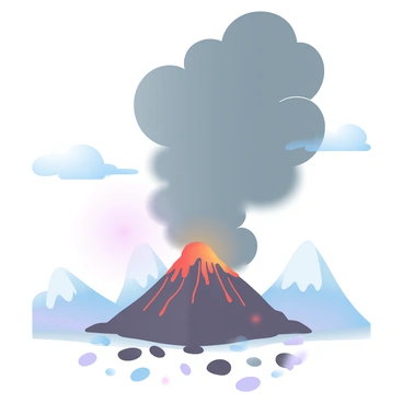 A volcanic eruption with a massive cloud of dark smoke and ash rising into the atmosphere