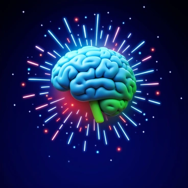 Fireworks bursting in the shape of a brain against a night sky