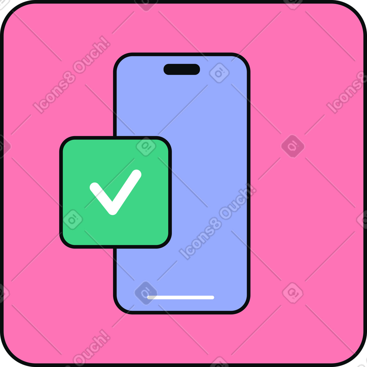 Telefon mit einem häkchen-symbol-Illustration im Teko-Stil als Download in PNG, SVG