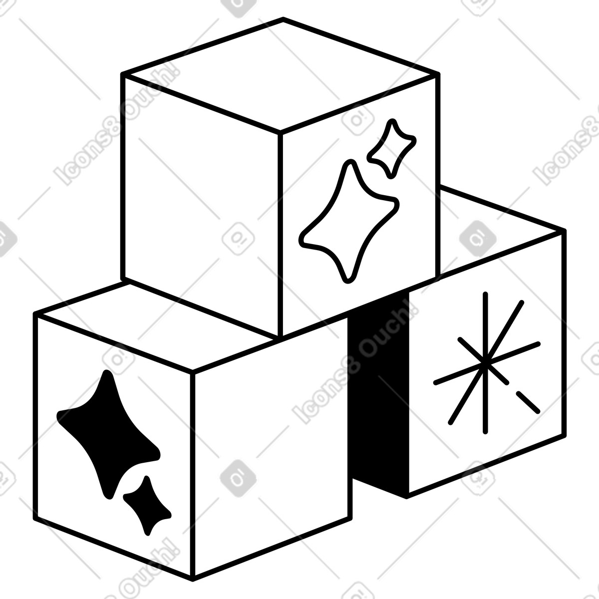 Notion Line Art 스타일의 Blocks stacked with sparkle symbols suggesting cleanliness and fresh surfaces 일러스트레이션 PNG, SVG 다운로드