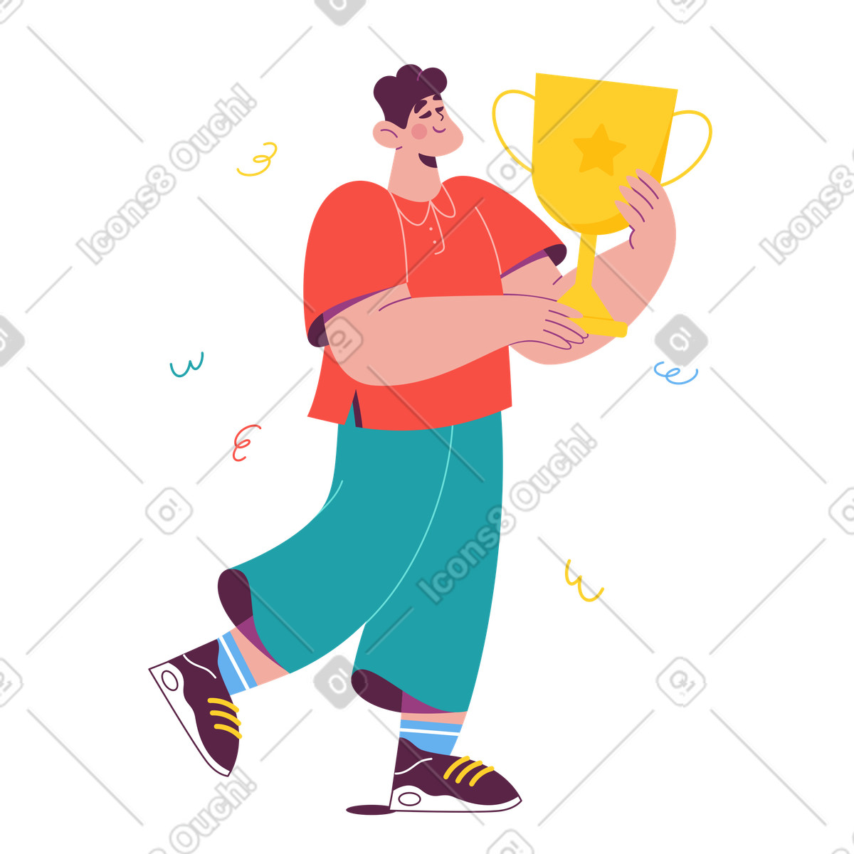 下载 Sammy 风格的 Winner with champion cup, Award ceremony or victory 插画，支持 PNG、SVG 格式
