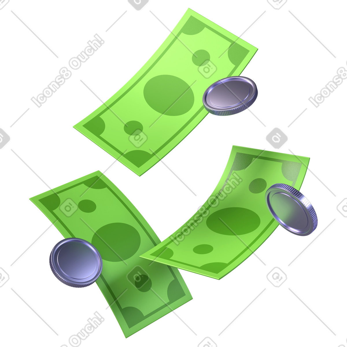 Money banknotes and coins, finance currency, cash payment illustration in PNG, SVG