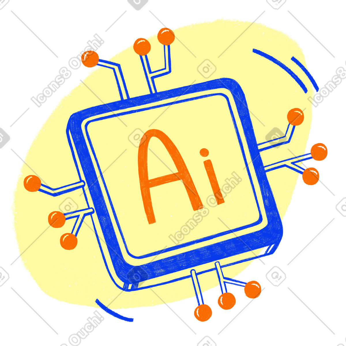 Blue chip with artificial intelligence illustration in Biro style download in PNG, SVG