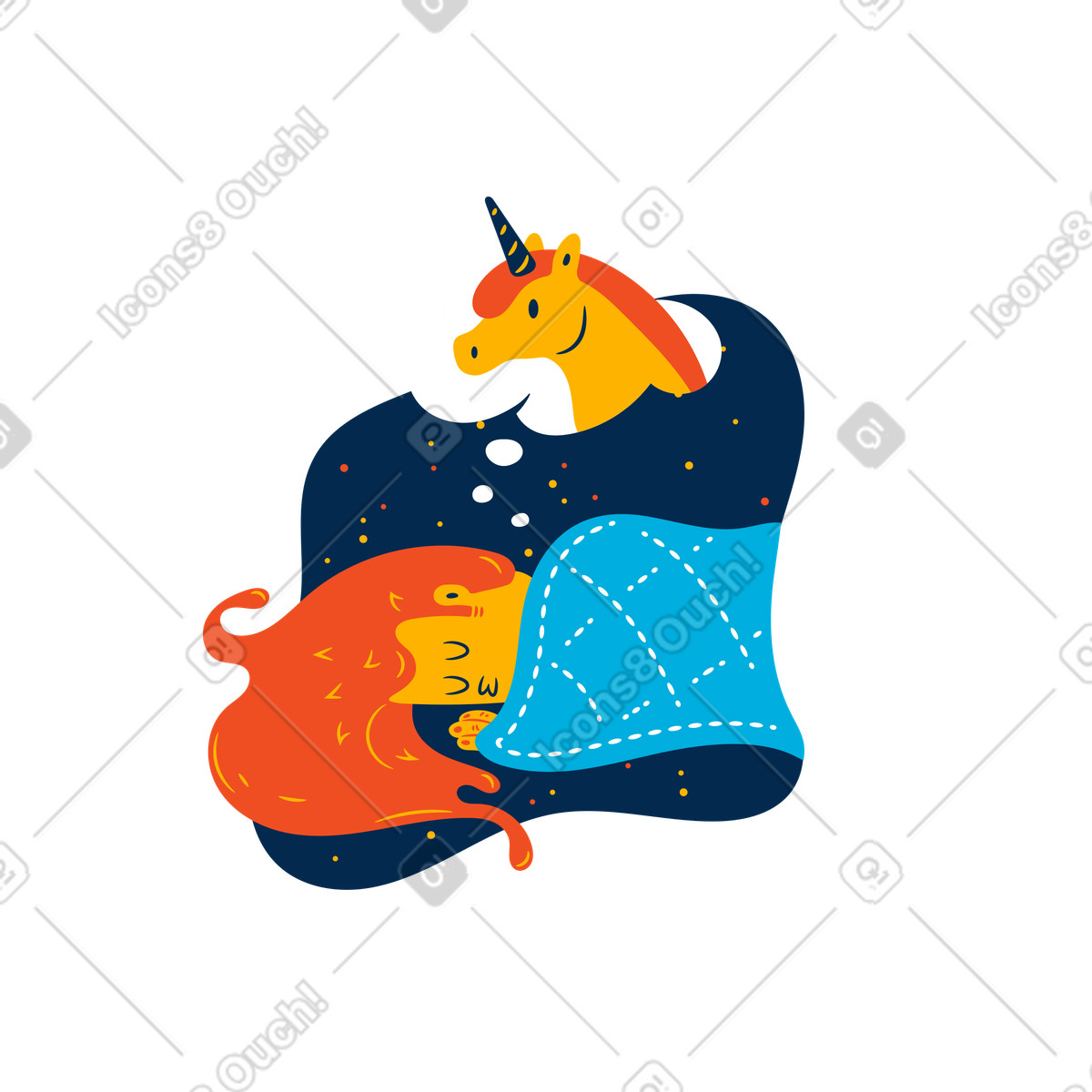 Dreaming of unicorns animated illustration in GIF, Lottie (JSON), AE