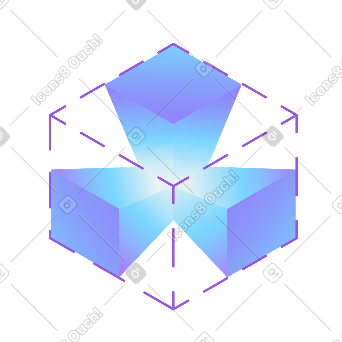 Ilustración Objeto isométrico que se expande desde el centro, modelado 3d y visualización de diseño en estilo Hi-tech a descargar en PNG SVG